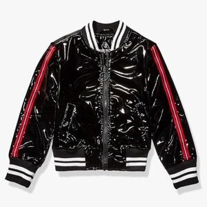 Urban Republic Black Girls Patent Leather Bomber Jacket Size 5/6